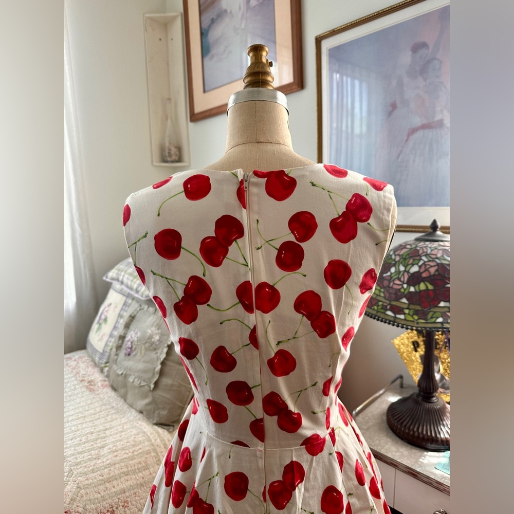 Ixia Cherry Print White Sweetheart Bust Midi Dress- size S - Picture 3 of 8